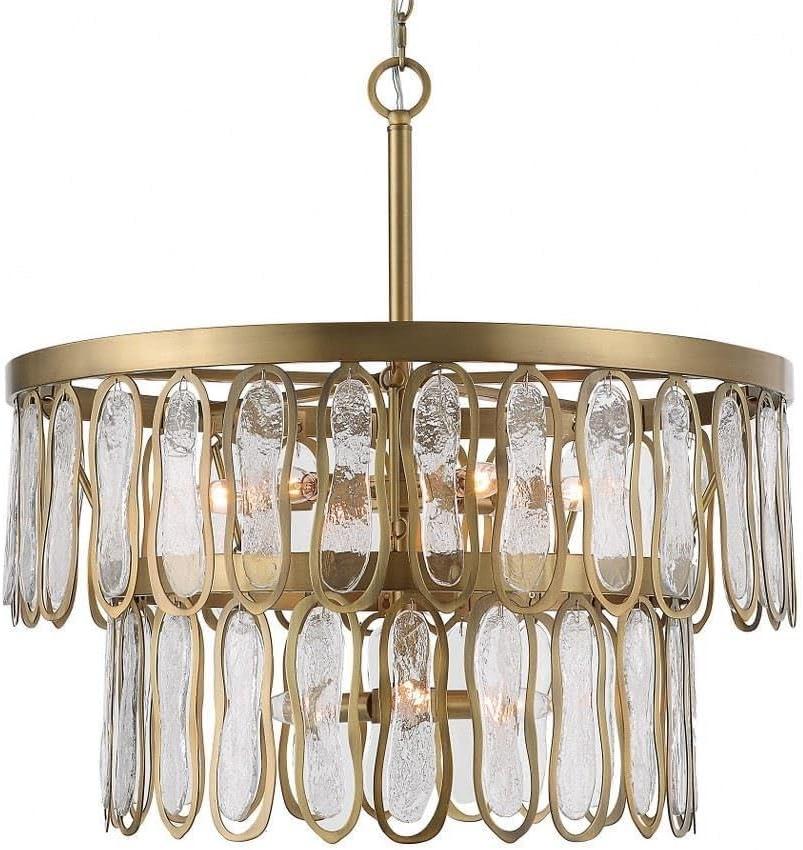 Antique Brass and Glass Two-Tier 9-Light Pendant