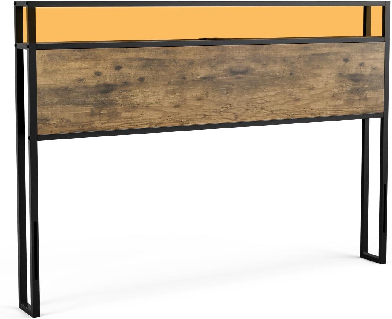 Ivy Bronx Kaiwei Storage Headboard With Led Lights & Charging Station - Industrial Metal And Wood