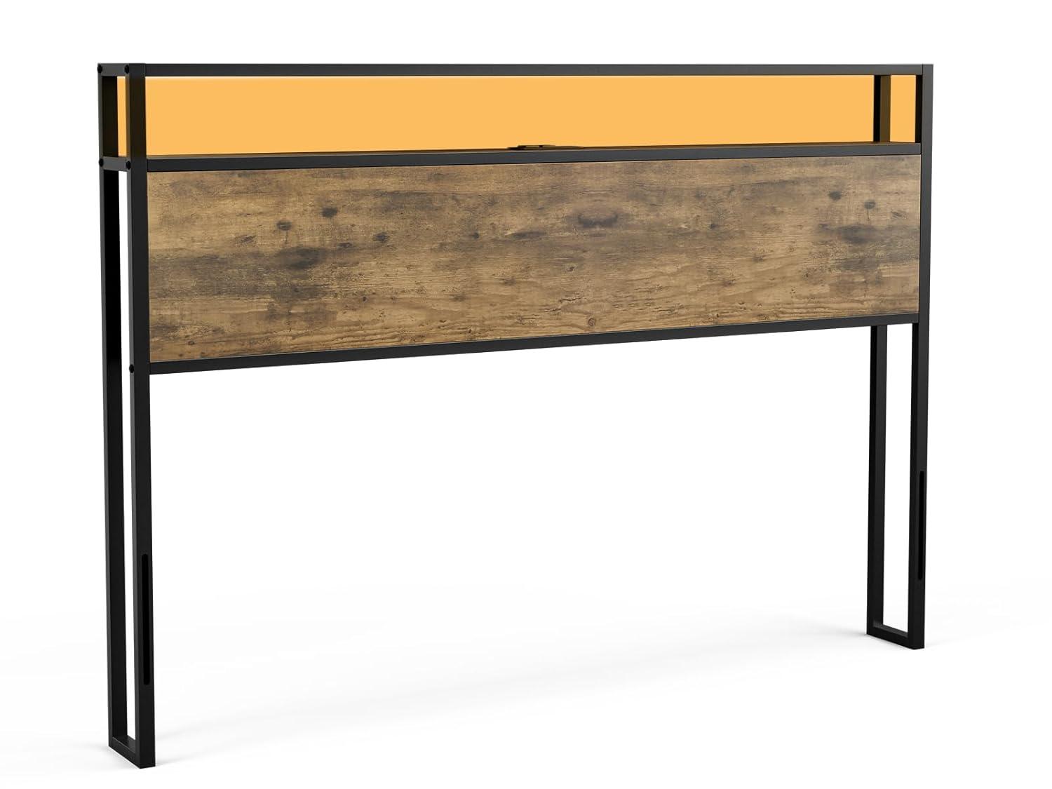 Ivy Bronx Kaiwei Storage Headboard With Led Lights & Charging Station - Industrial Metal And Wood