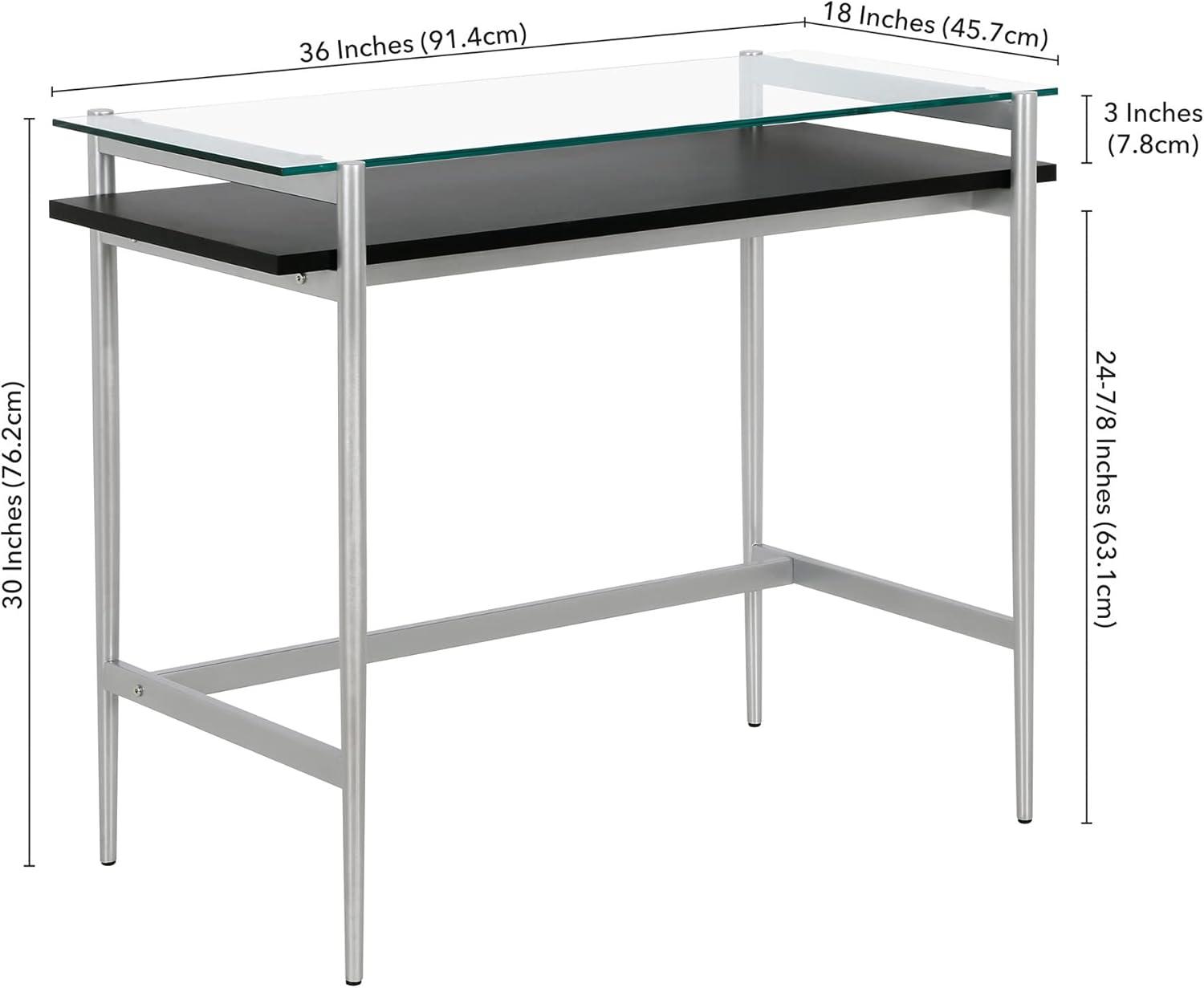 Silver and Black Glass Writing Desk with Graduated Legs