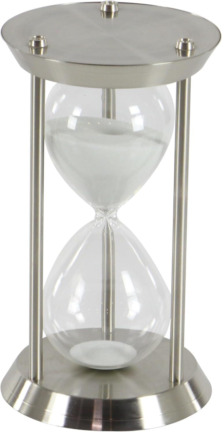 Elegant Silver Metal and Glass 12" Hourglass Sand Timer