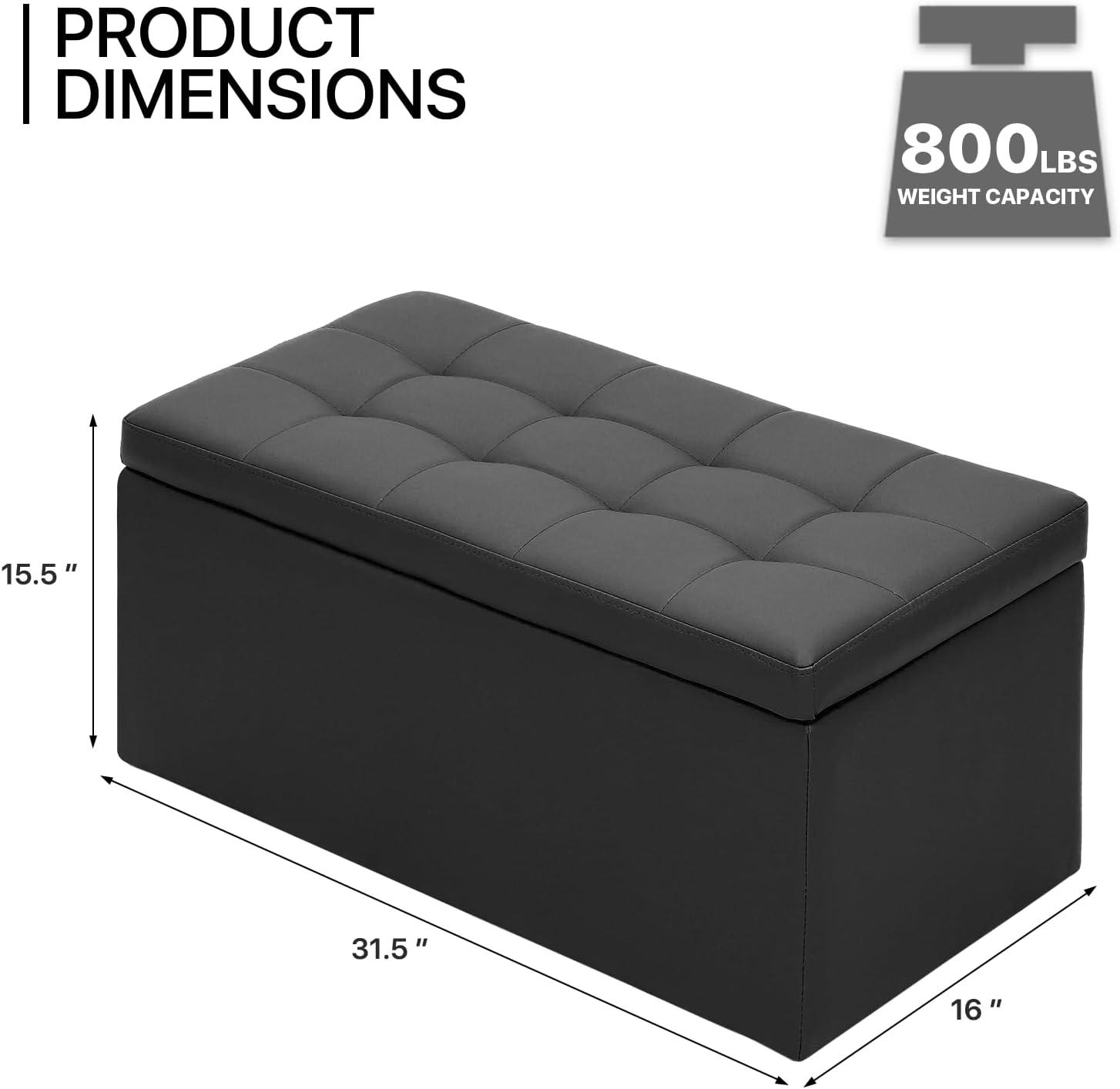 MoNiBloom PU Leather Button Tufted Storage Ottoman, Upholstery Footstool for Living Room Home Office, Lift Top Storage Toy Box Footrest Stool, Black