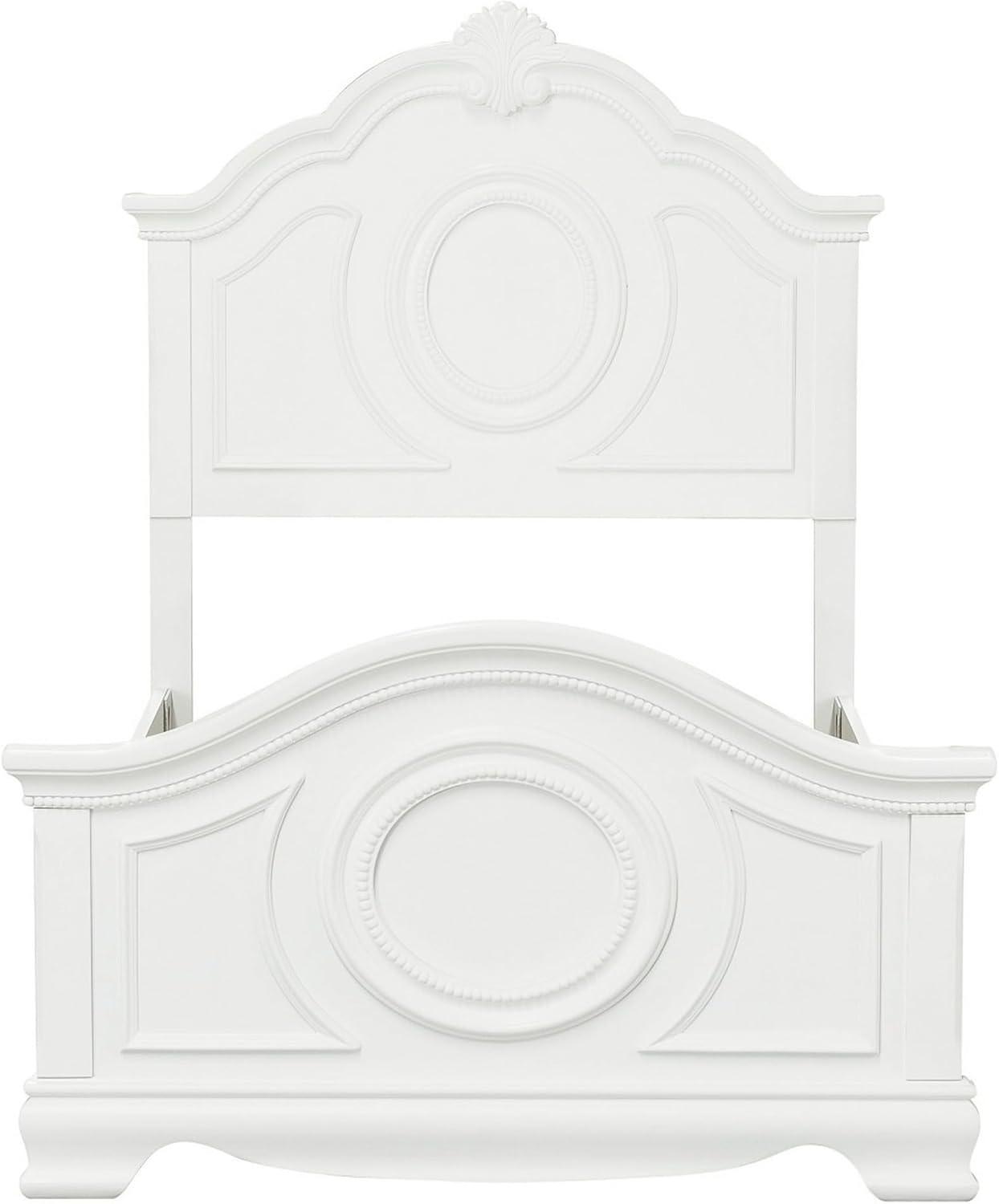 Lilya Traditional Bead Molding & Shell Motif Bed, Crisp White - Full Size