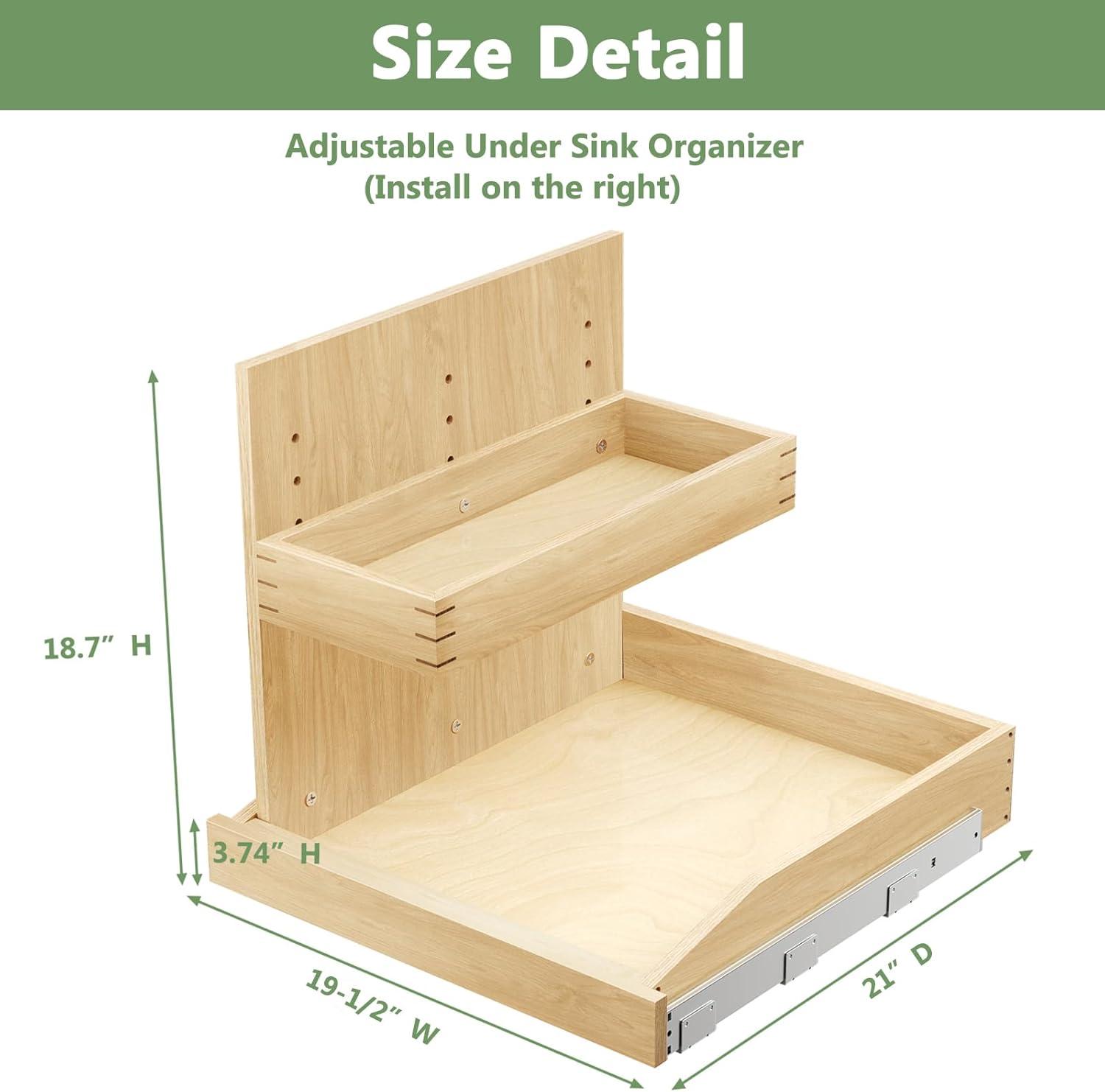 Under Sink Organizers , 2 Tier Pull Out Cabinet Organizer with Soft Close, Adjustable Multi-Purpose Under Sink Organizer(Left)