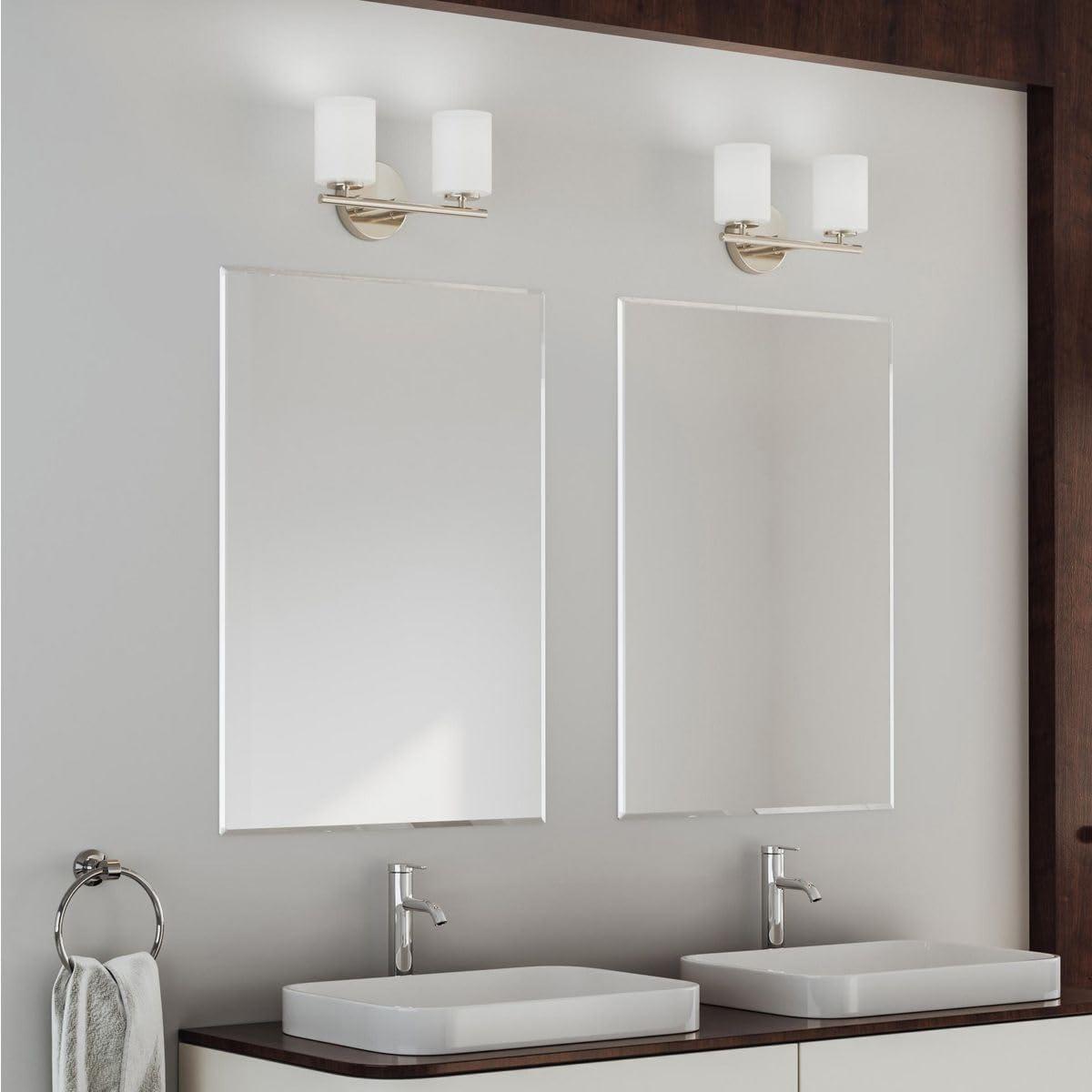 Progress Lighting Replay 2-Light Bath Vanity, Brushed Nickel, Porcelain Shade