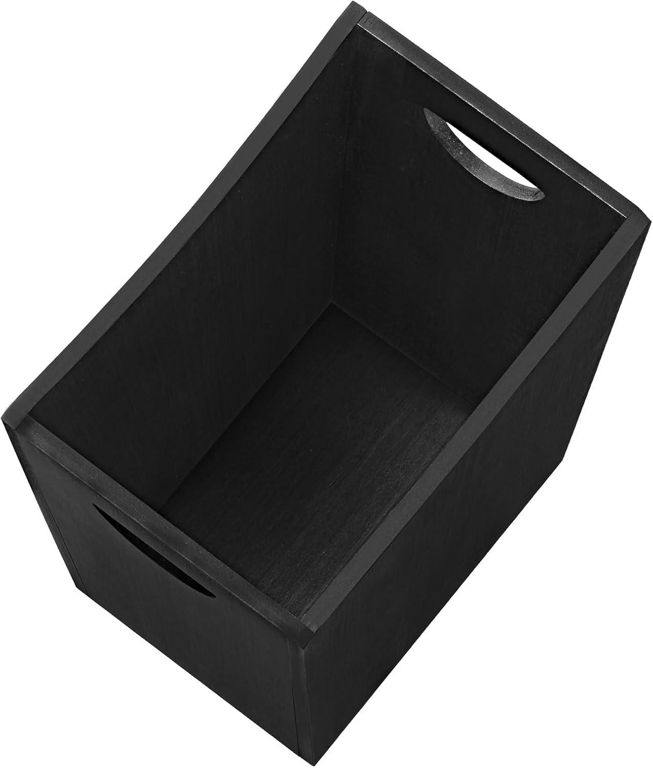 SEHERTIWY Wood Trash Can, Farmhouse Wastebasket Bin for Bathroom, Office, Bedroom, Living Room, Small Square Rustic Garbage Container (Wood-Black)