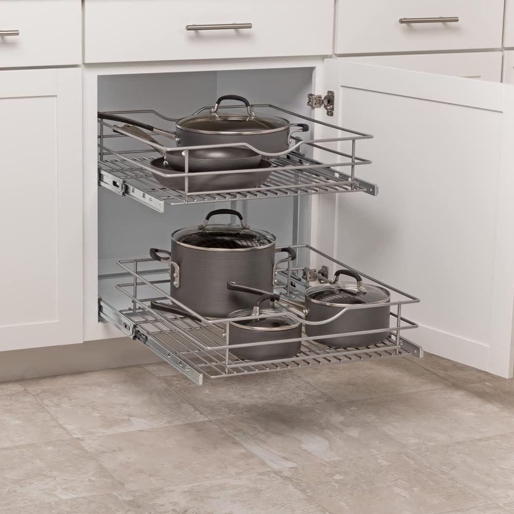 Frosted Nickel 2-Tier Pull-Out Cabinet Organizer