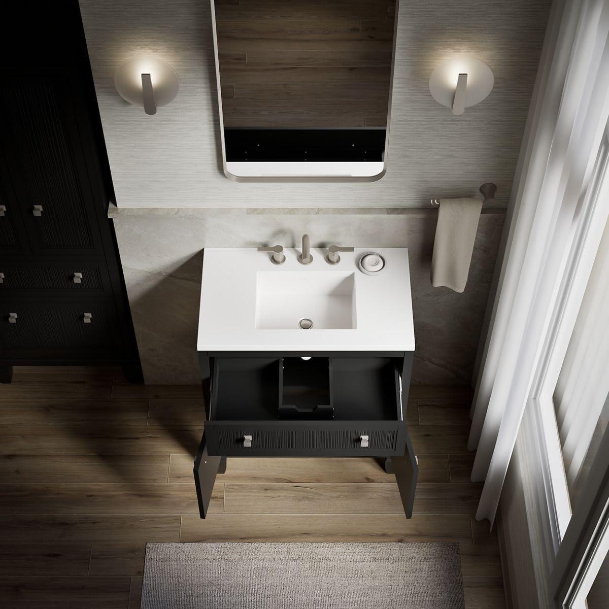 Hearthaven 30'' Free Standing Single Bathroom Vanity Cabinet with Sink and Quartz Top