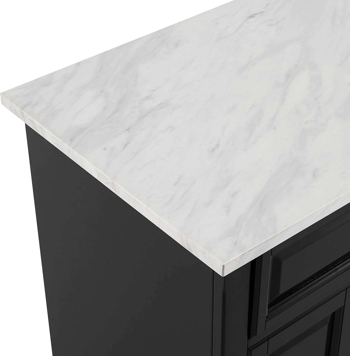 Avery Distressed Black Kitchen Island with Faux-Marble Top