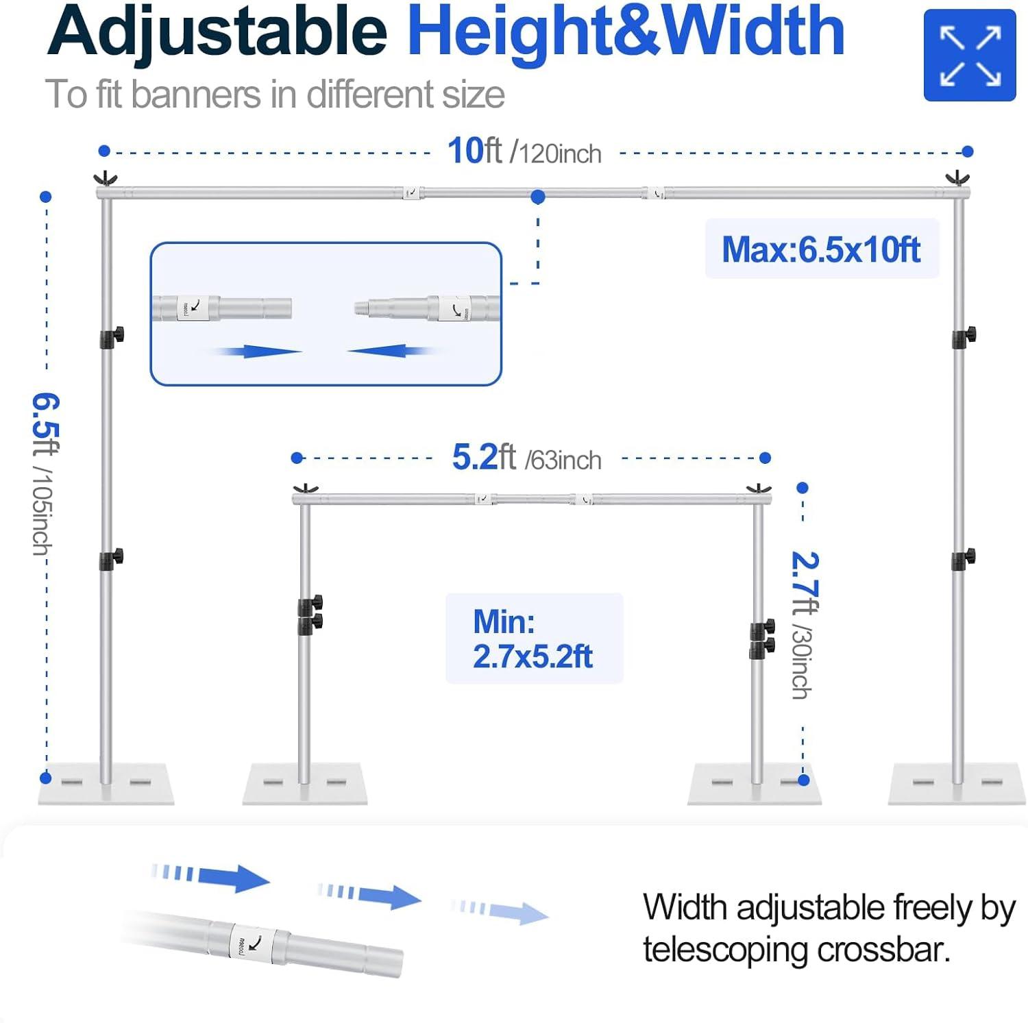 EMART Backdrop Stand, 6.5x10 ft Adjustable Photo Background Pipe and Drape Photography Kit with Heavy Duty Metal Flat Base for Parties, Wedding, Video Studio, Birthday - White