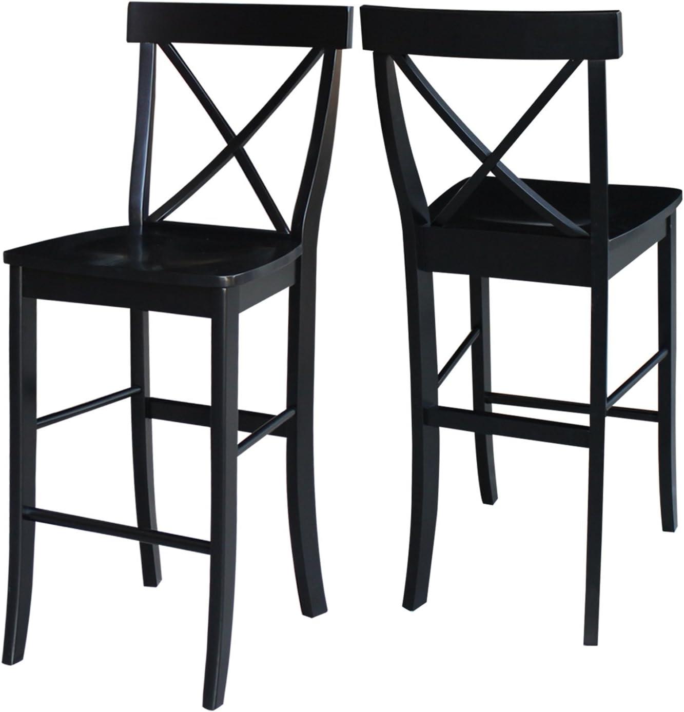 30" Torino X Back Wood Barstool - Black - Linon: Solid Rubberwood, Unupholstered, Armless