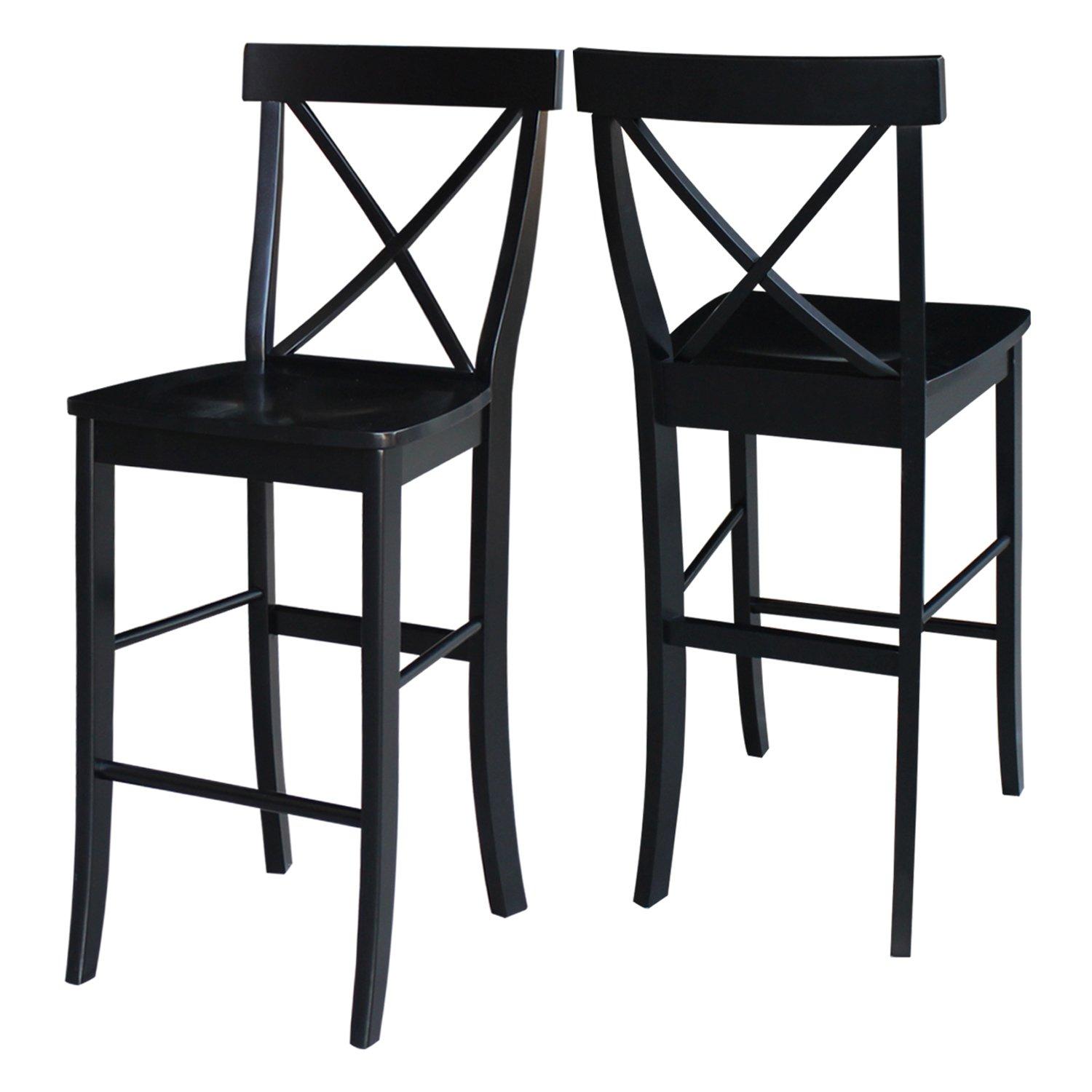 30" Torino X Back Wood Barstool - Black - Linon: Solid Rubberwood, Unupholstered, Armless