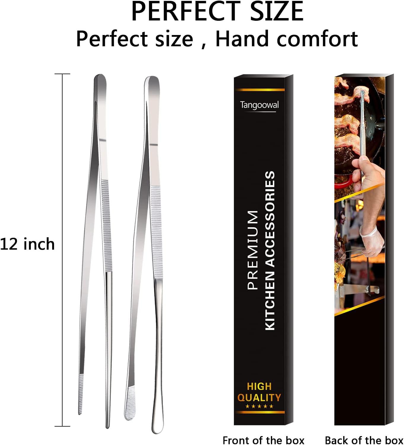 12-Inch Stainless Steel Professional Cooking Tweezers Set