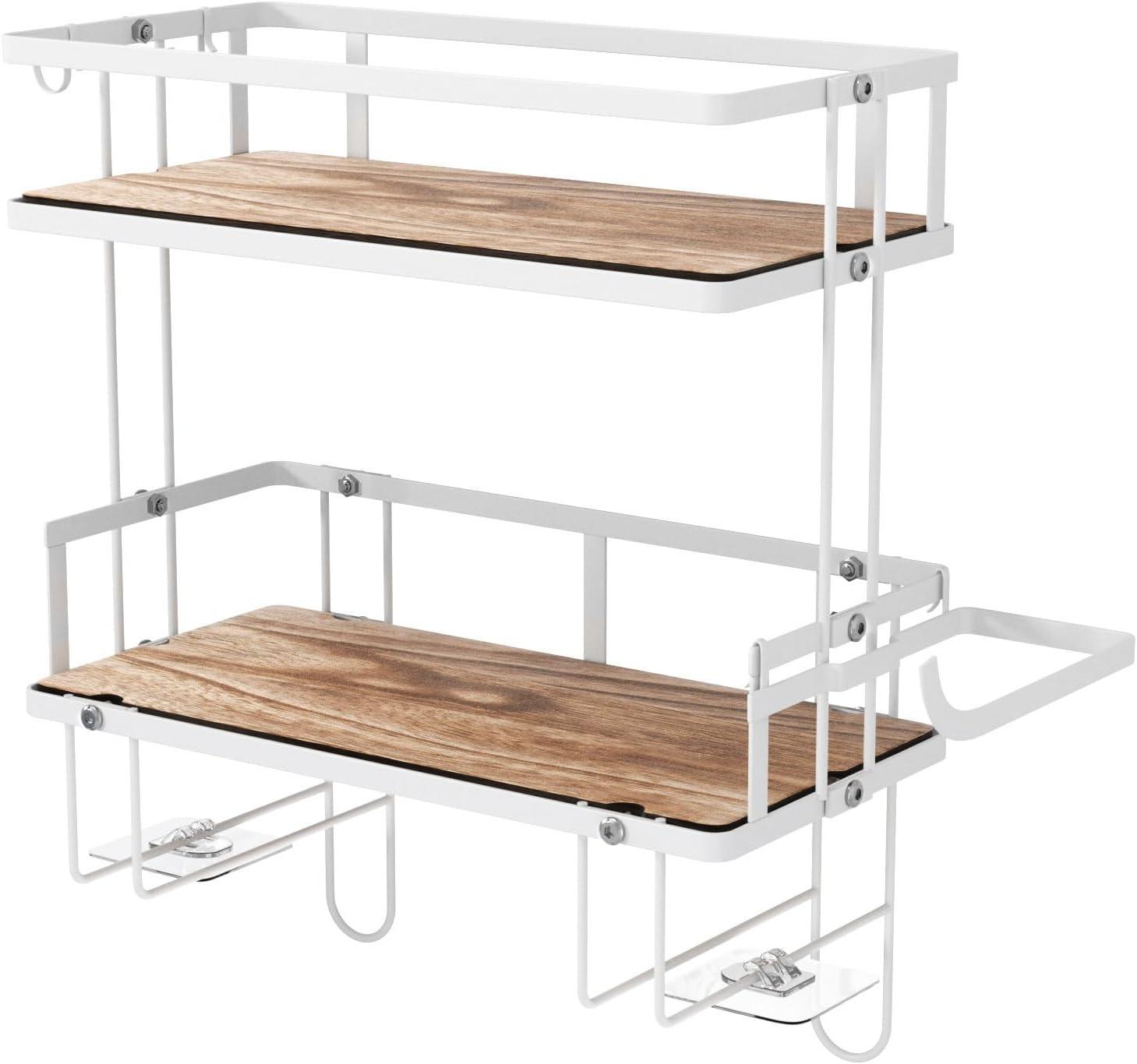 White Metal and Wood 2-Tier Over-the-Toilet Storage Shelf