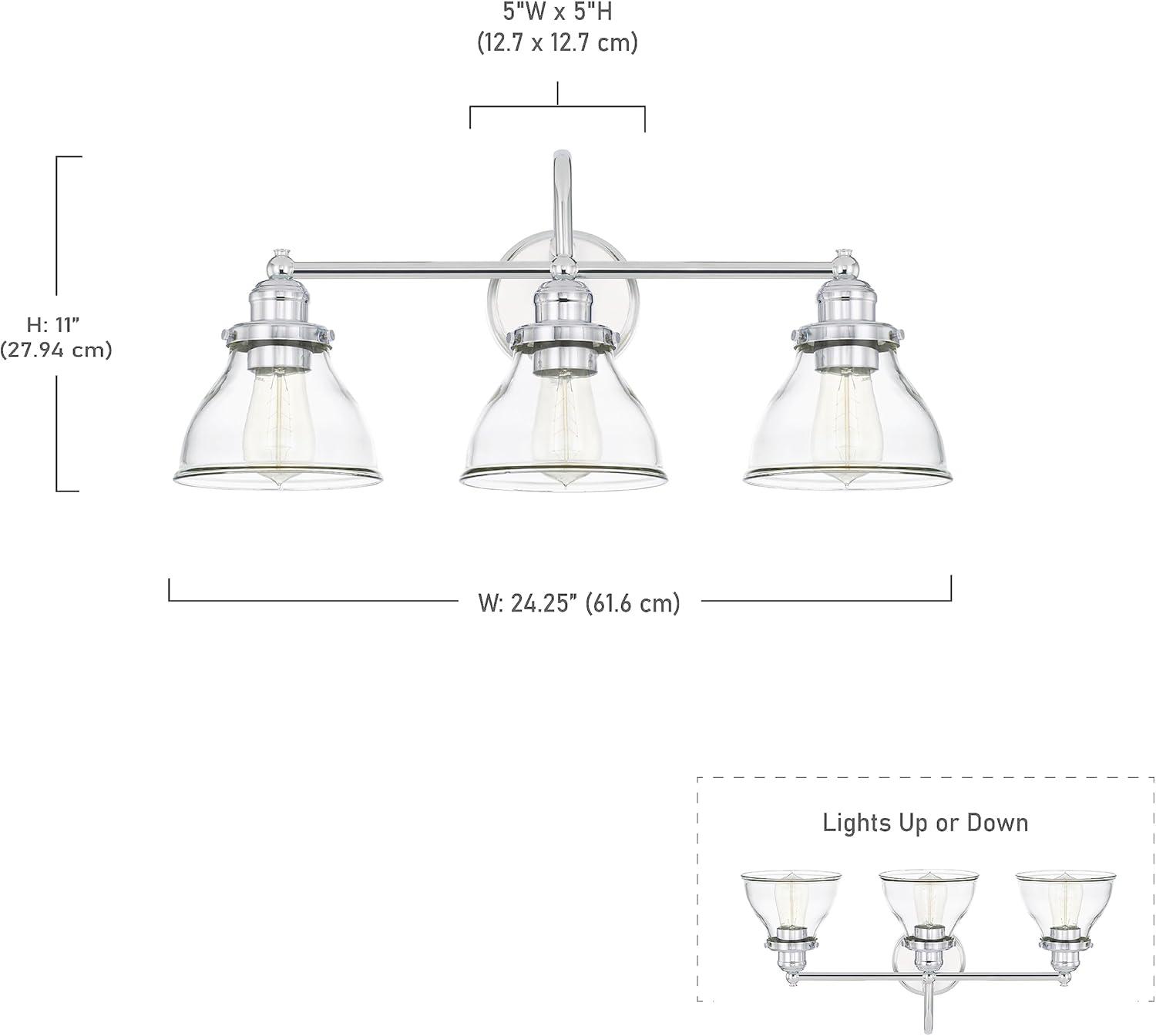 Baxter Chrome 3-Light Industrial Bath Vanity with Clear Cone Glass