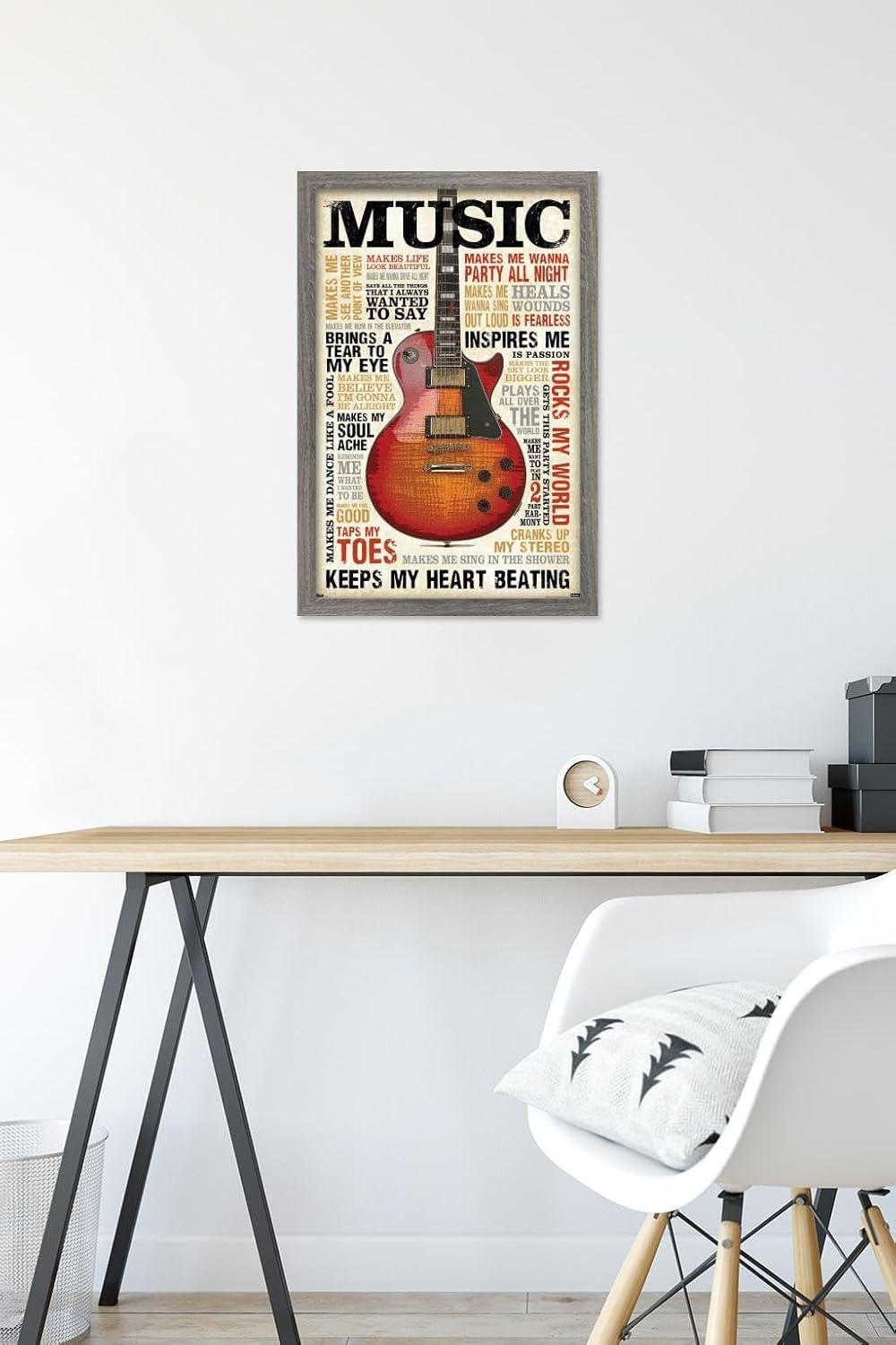 Trends International Music Inspires Me Framed Wall Poster Prints Barnwood Framed Version 14.725" x 22.375"