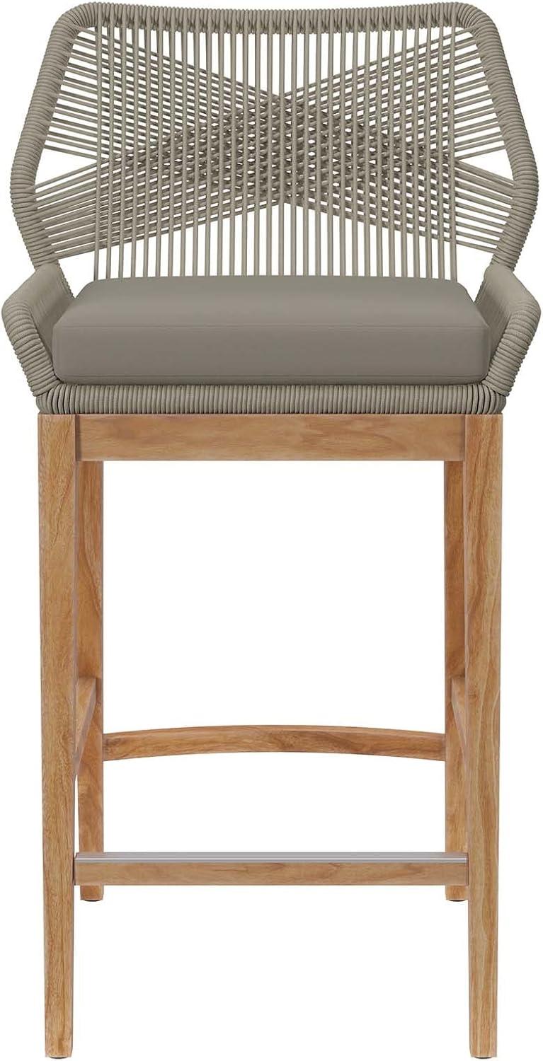 Teak and Woven Rope Outdoor Bar Stool with Cushion