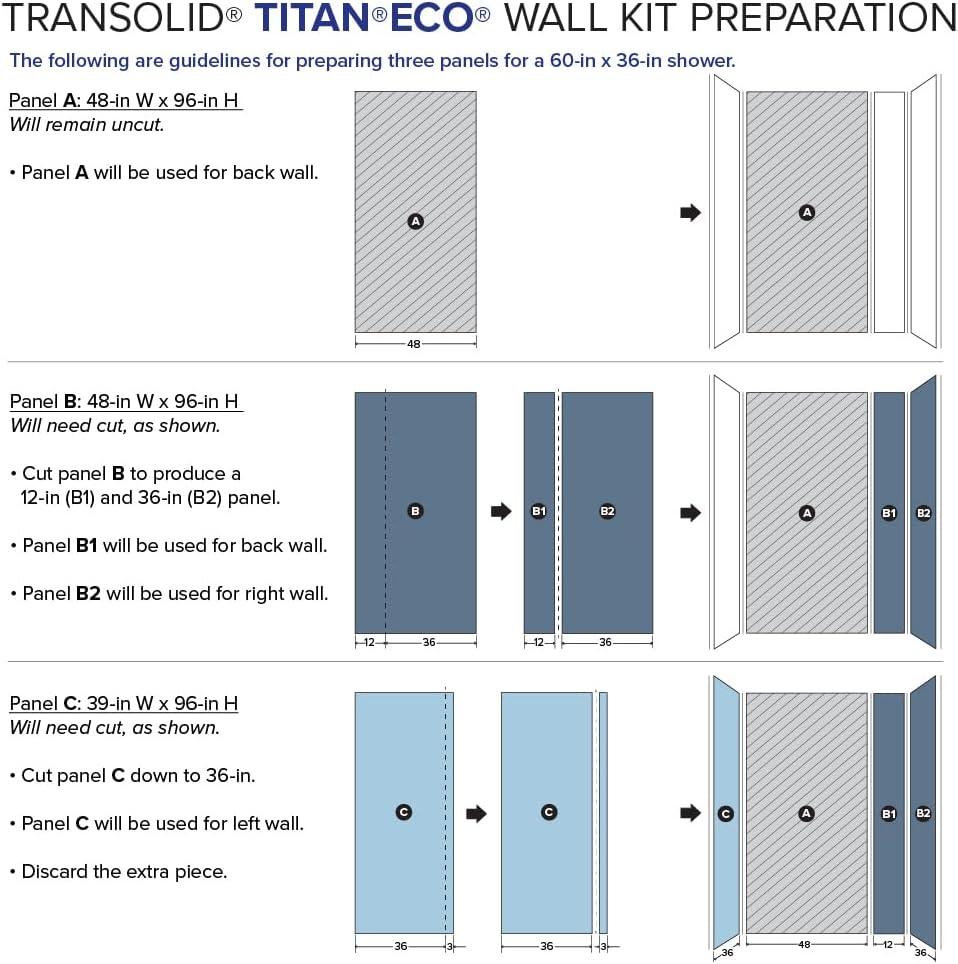 Titan 60" x 36" x 96" White Marble Glossy Shower Wall Kit