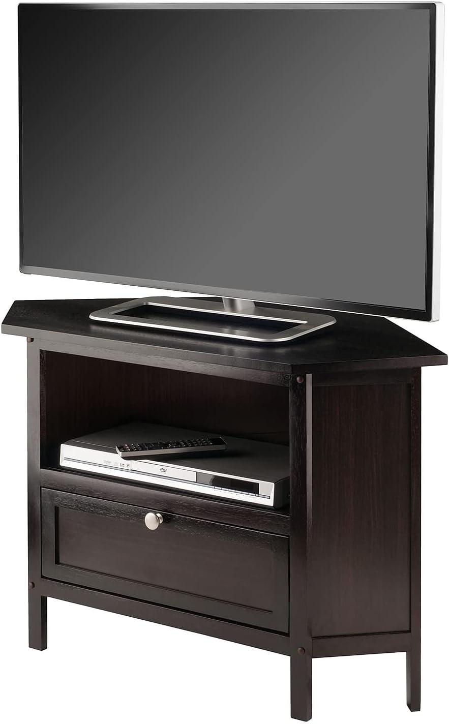 Winsome Zena Corner TV Stand for TVs up to 27" Espresso: Mid-Century Modern, Open Shelving, MDF Wood