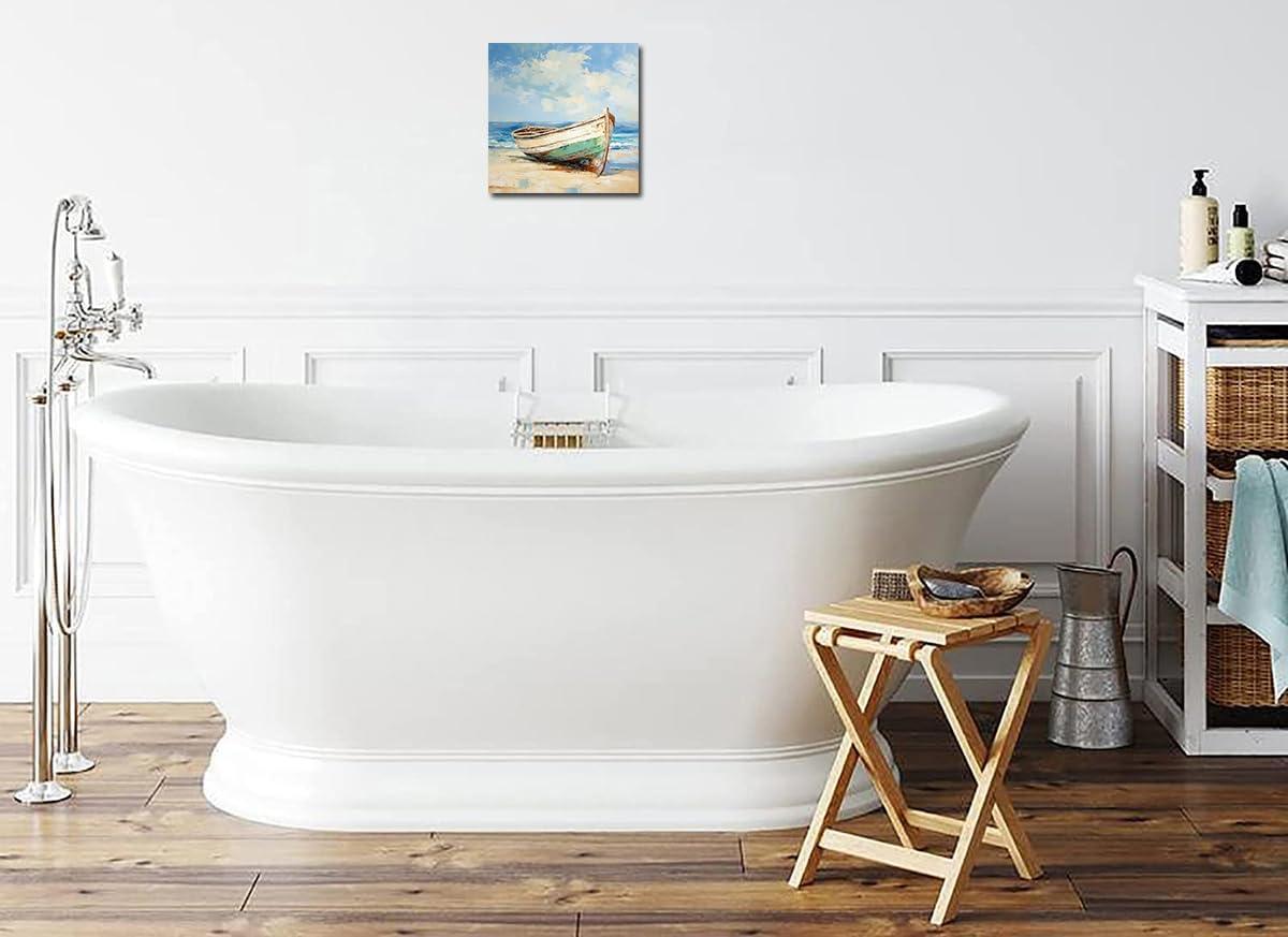 Yatehui Rustic Boat Canvas Wall Art Beach Picture Coastal Wall Decor Prints for Bathroom Bedroom Farmhouse