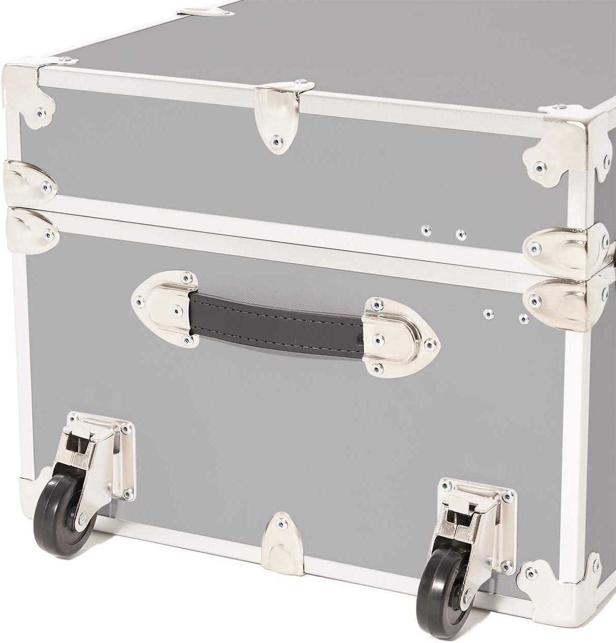 Rhino Trunk & Case Large Armor Trunk with Removable Wheels, Summer Camp, College, Storage 32"x18"x14" (Silver)