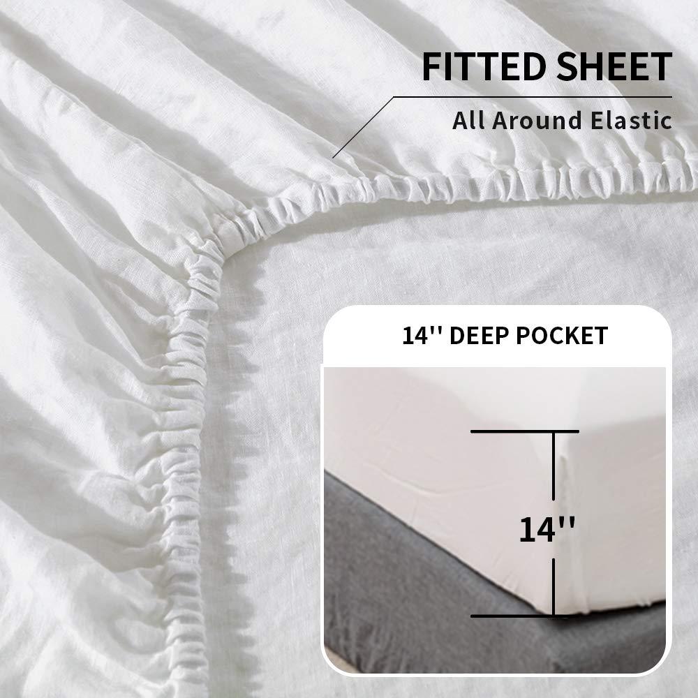 Simple&Opulence Belgian Linen Sheet Set Solid Color - 4 Pieces (1 Flat Sheet, 1 Fitted Sheet & 2 Pillowcases) Natural Flax Cotton Blend Soft Breathable Farmhouse Bedding - Full Size, White