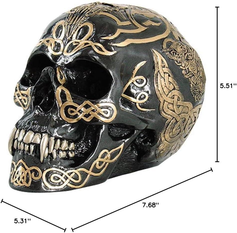 7.5" Black and Gold Celtic Resin Skull Figurine