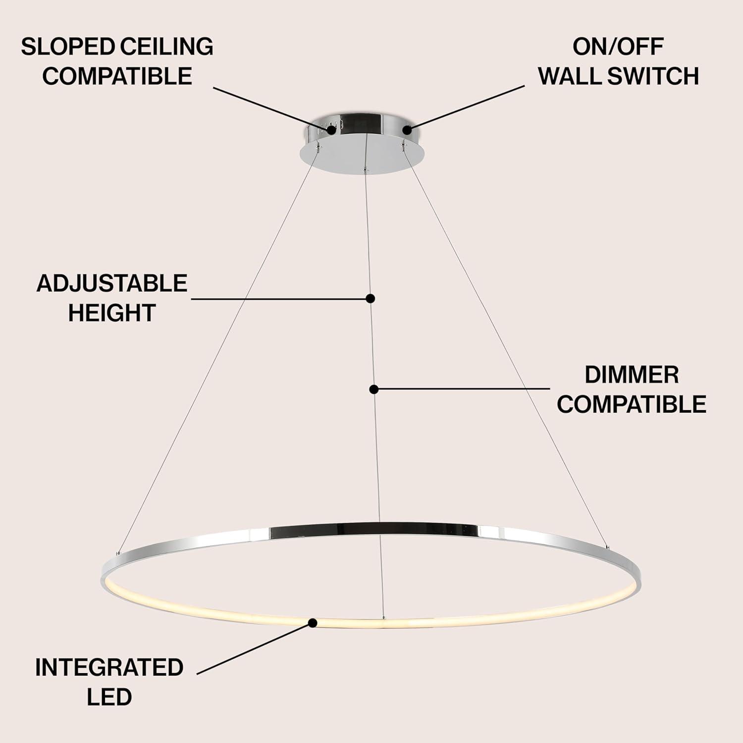 Circulo 34.88" Modern Bohemian Iron Integrated LED Pendant, Chrome