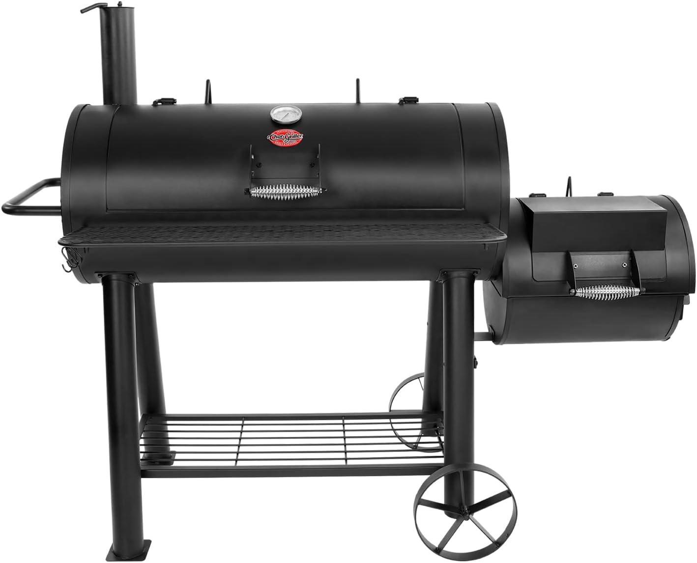 Black Heavy-Duty Steel Barrel Charcoal Grill with Smoker