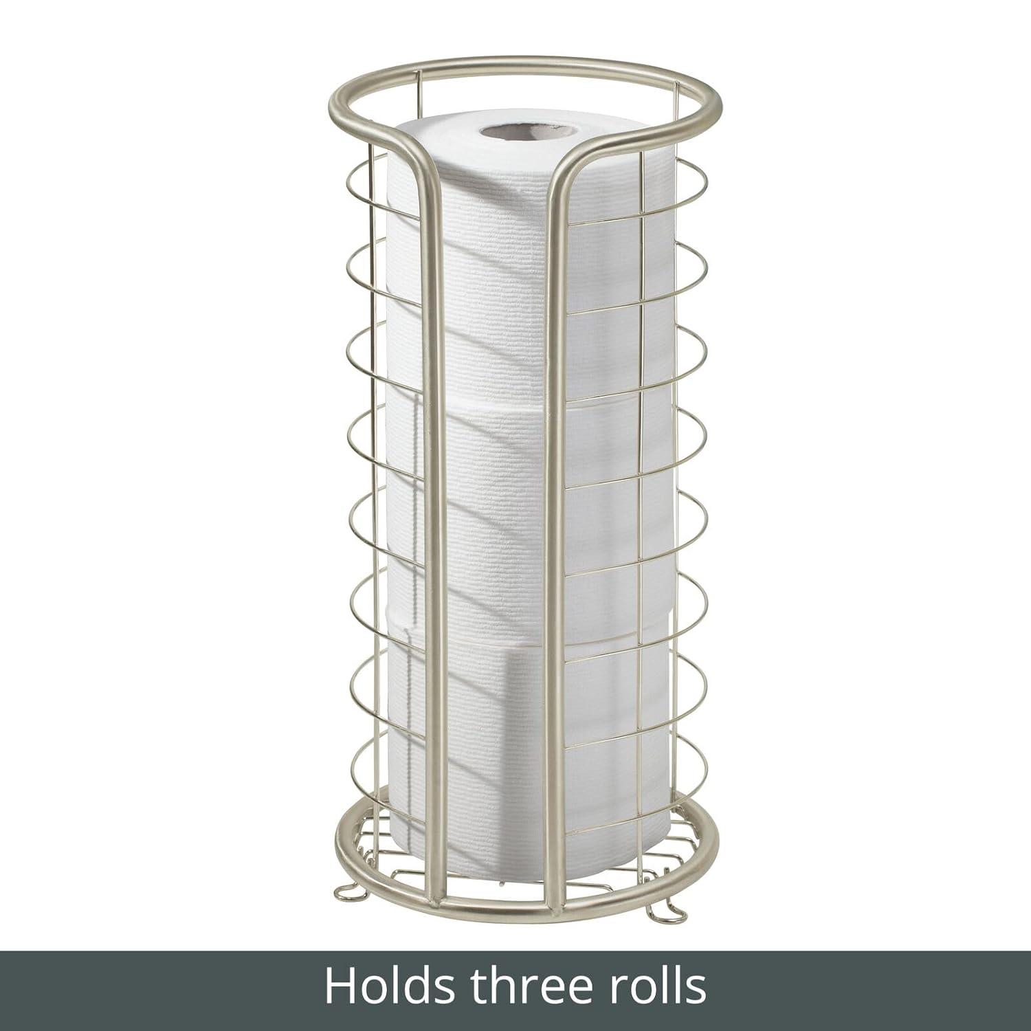 mDesign Metal Toilet Paper Holder Stand, Freestanding 3 Roll Reserve