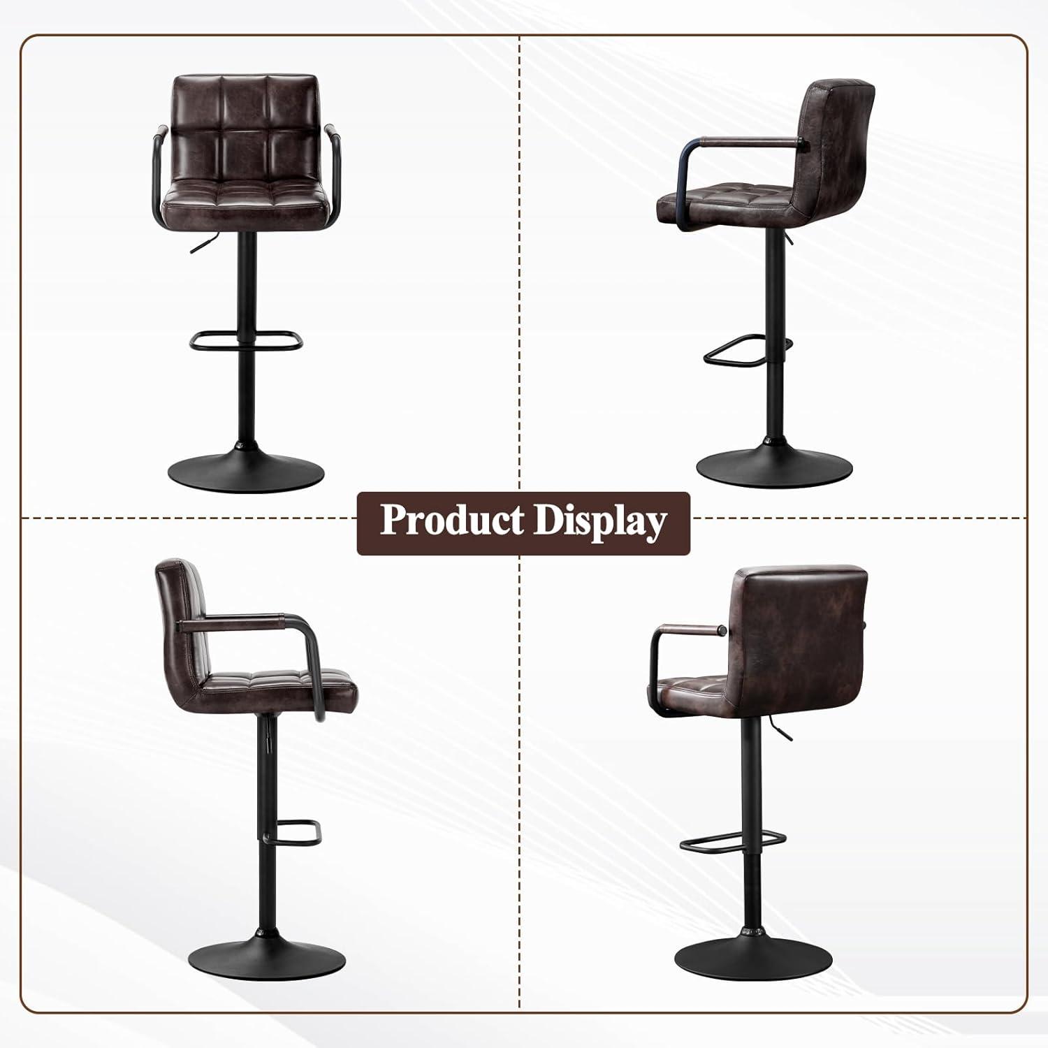 Furniliving Adjustable Swivel Bar Stools Counter Height Stool with Low-Back Kitchen Counter Stools Set of 2,Black Brown