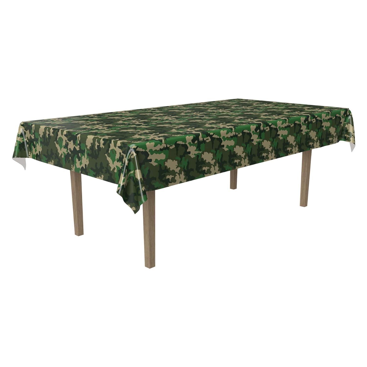 Camouflage Green and Beige Rectangular Plastic Table Cover