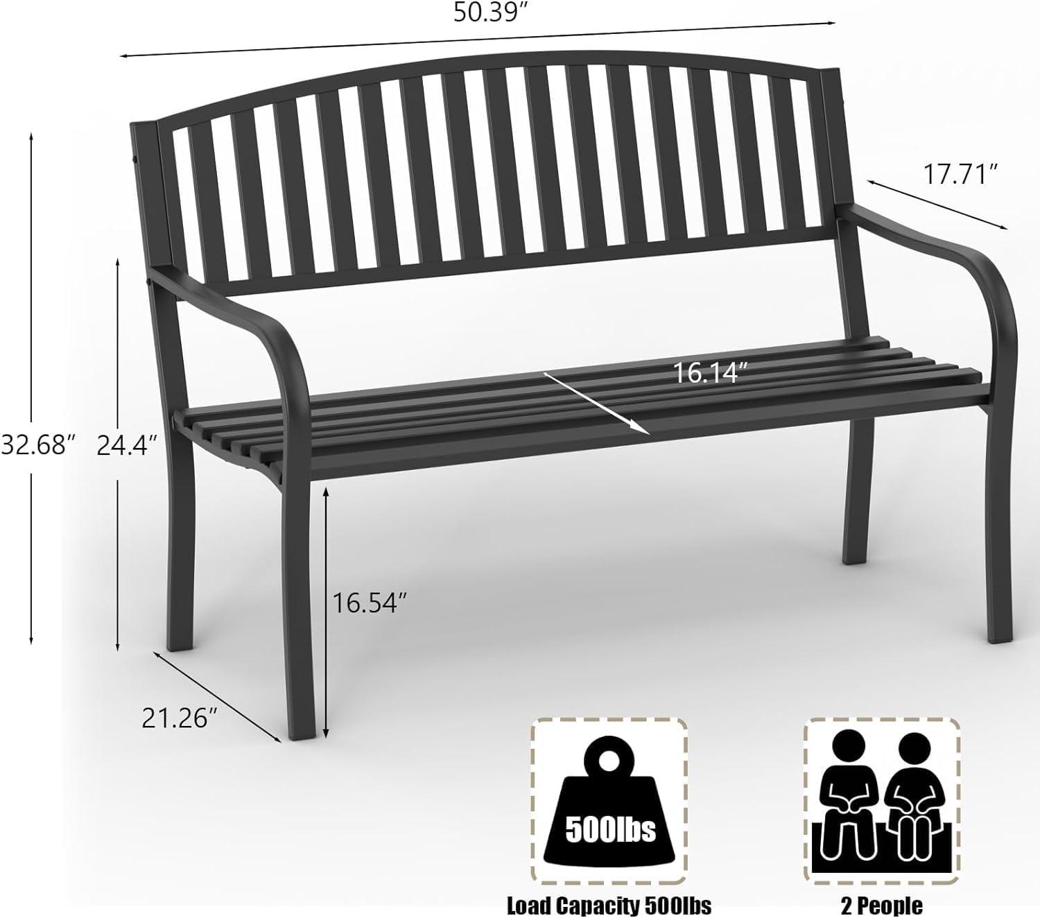 50'' Black Cast Iron Outdoor Garden Bench