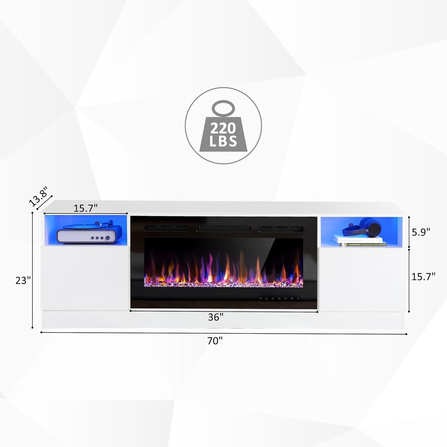 Ivy Bronx Ivy Bronx 70" Fireplace TV Stand for TVs Up to 80" with 36" Electric Fireplace, TV Console for The Living Room, LED Light Entertainment Center, Storage Cabinet, Media Console Table