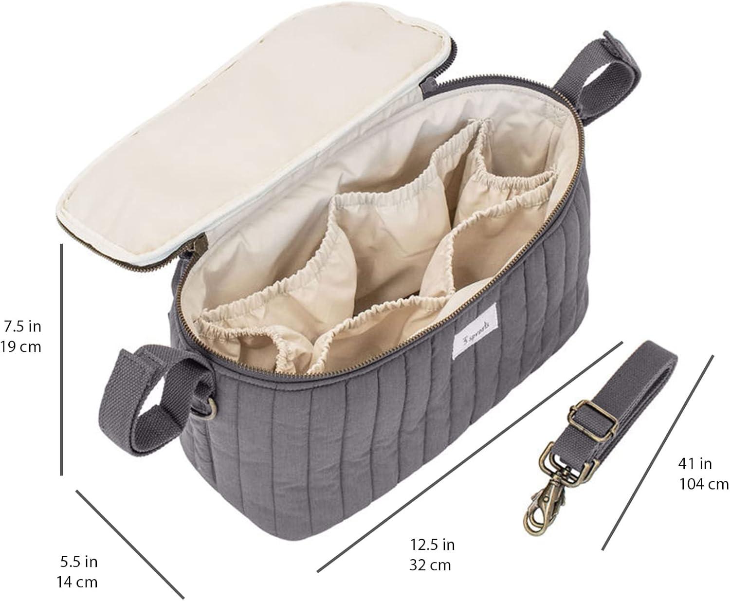 3 Sprouts Universal Quilted Stroller Caddy Organizer with 2 Cup Holders and Adjustable Shoulder Strap in Mustard