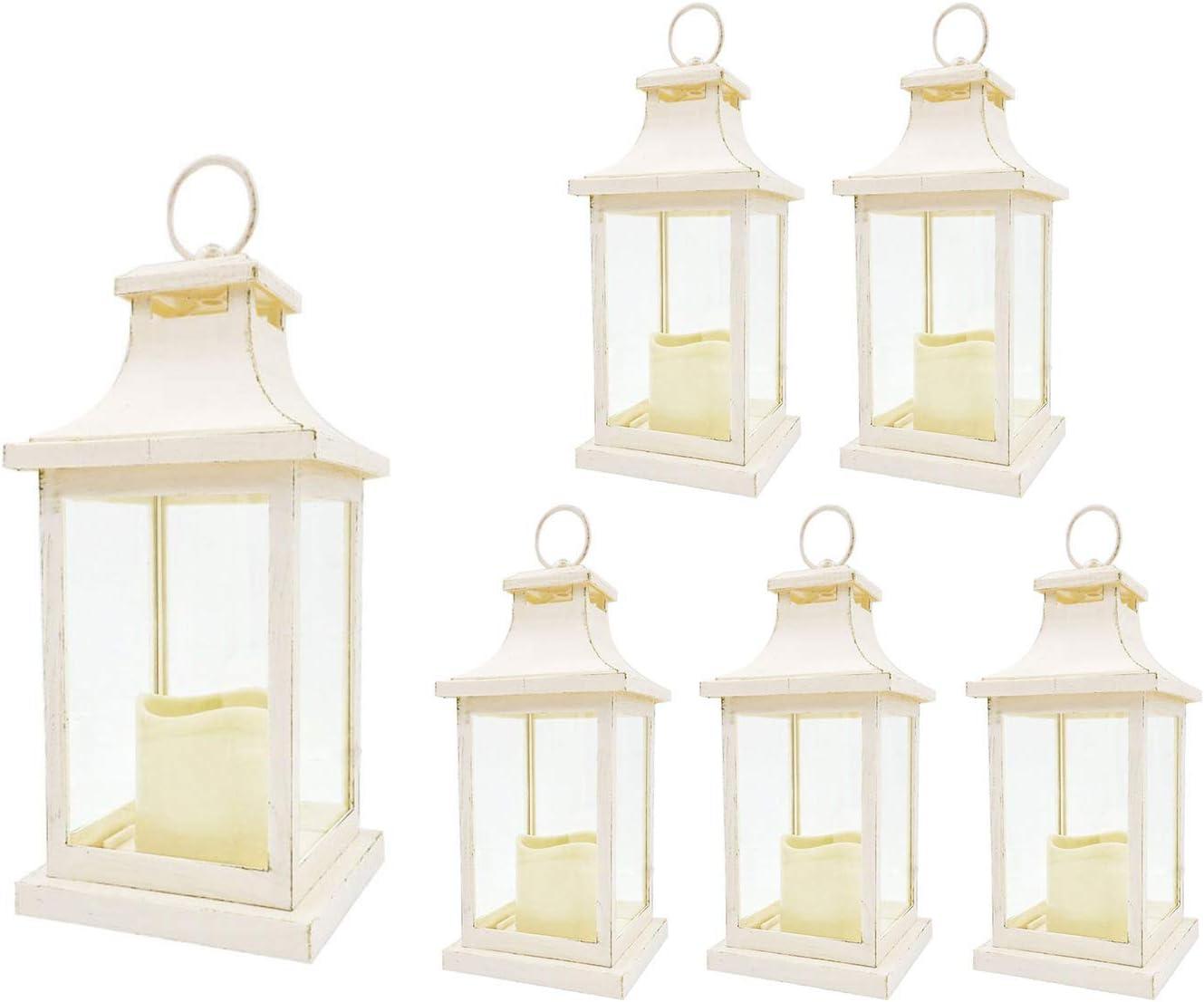 LED Decorative Lanterns - Set of 6 - Kate Aspen Vintage Rustic Home Dcor Lantern Tabel Centerpiece for Wedding, Bridal Shower, Anniversary Party - White/Ivory