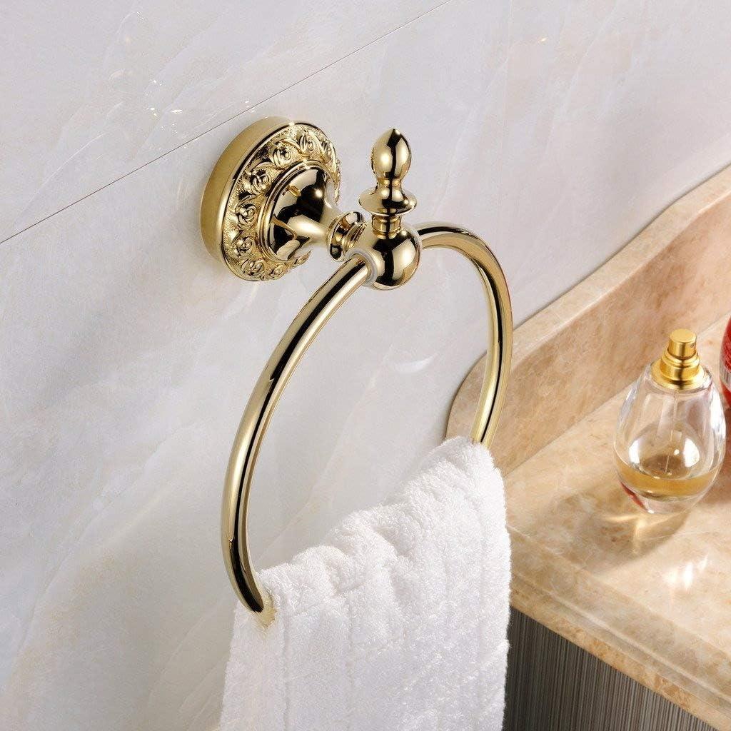 Leyden Polished Gold Towel Ring, Bathroom Hand Towel Holder Wall Mounted Gold Towel Rack Round
