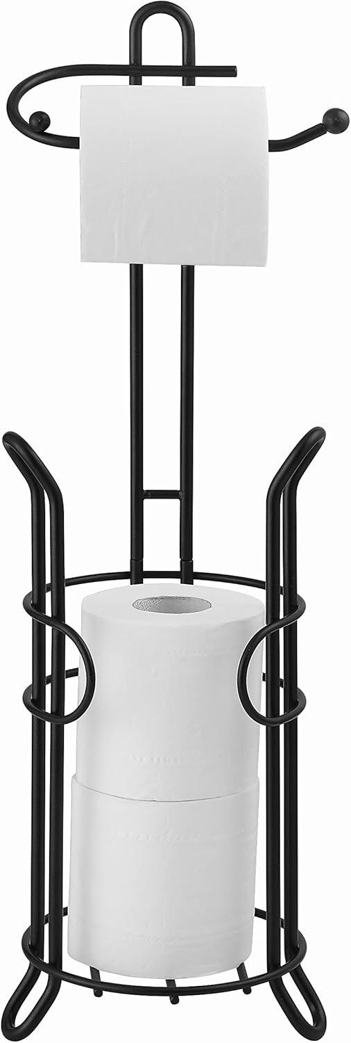 Black Metal Freestanding Toilet Paper Holder with Storage