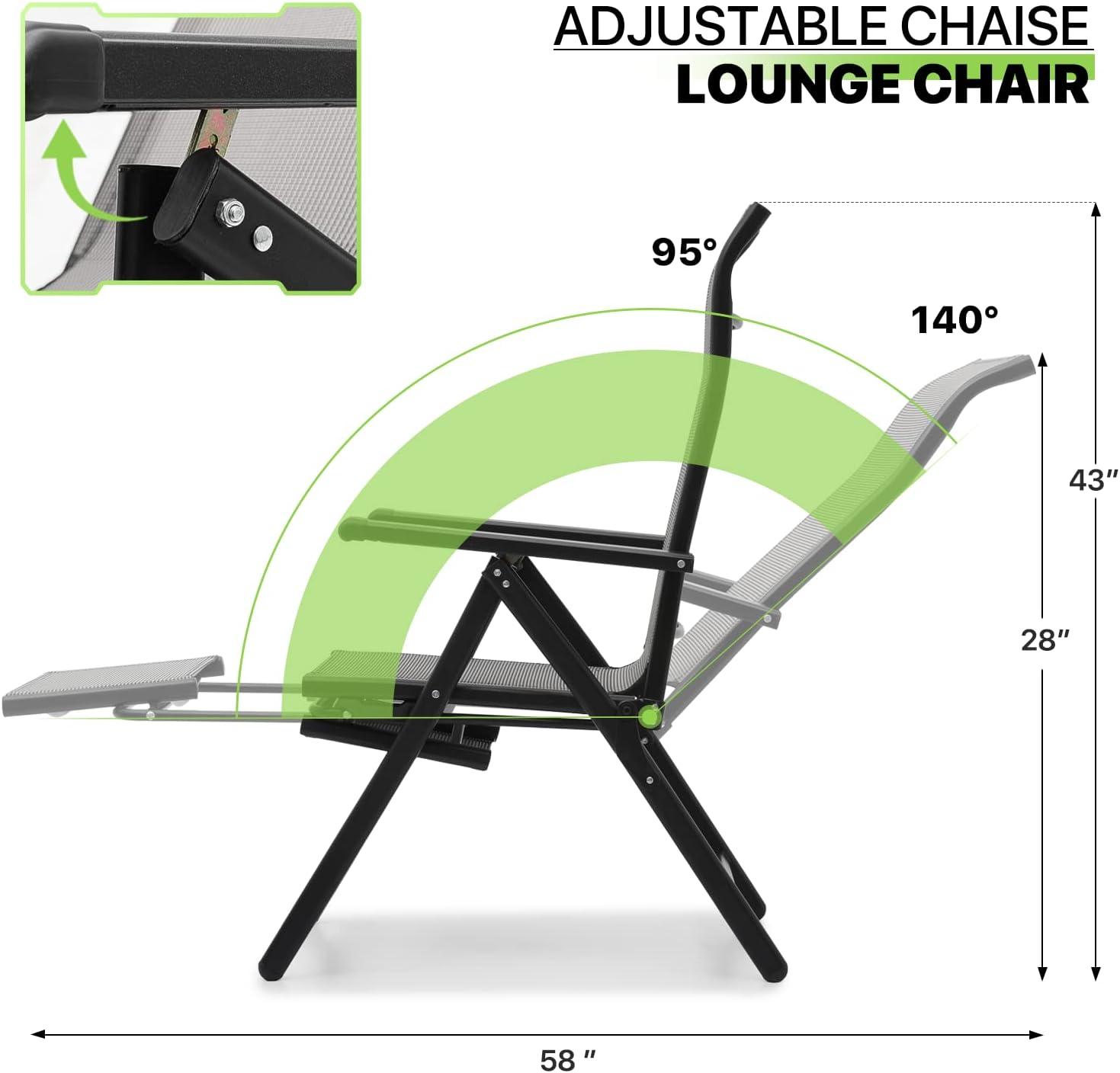 Gray Foldable Outdoor Zero Gravity Lounger with Armrests and Footrest, Set of 2