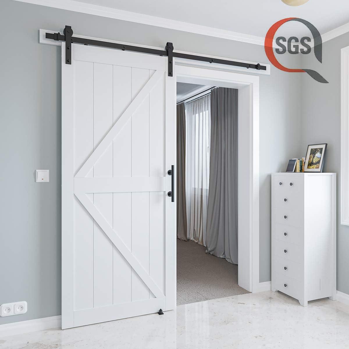 LDB_BUILDING Manufactured Paneled Wood Prefinished Barn Door with Installation Hardware Kit