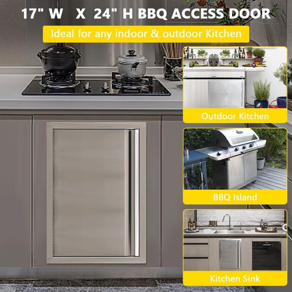 Stainless Steel Vertical Outdoor Kitchen Access Doors 17x24 Inch