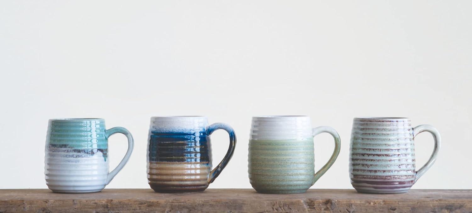 Creative Co-Op Large Multi-color Stoneware Mugs with Ribbed Sides (Set of 4 Colors)