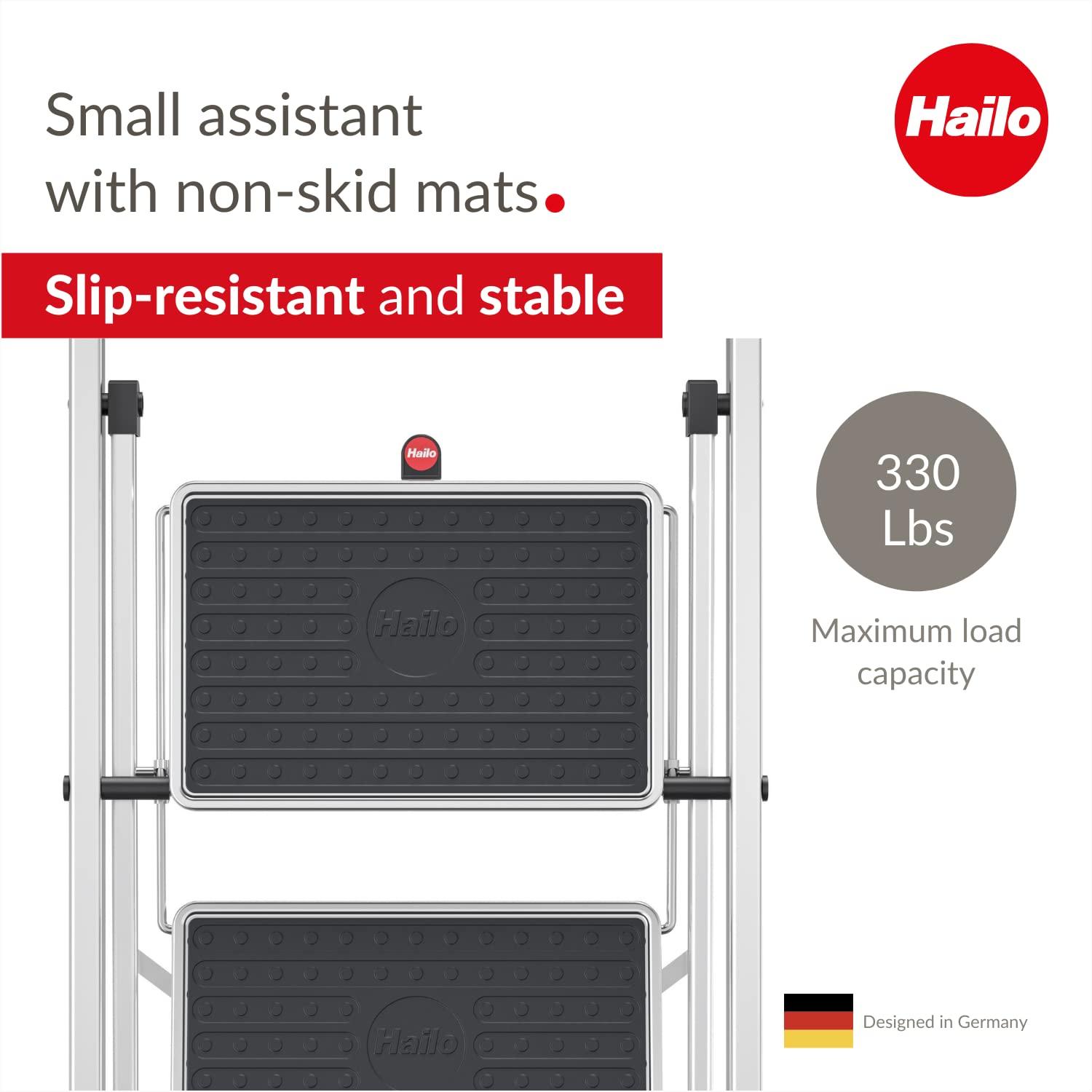 Hailo USA Inc. Hailo Folding Step Stool, Non-Slip 3 Step Ladder for Home & Kitchen, K70, Silver