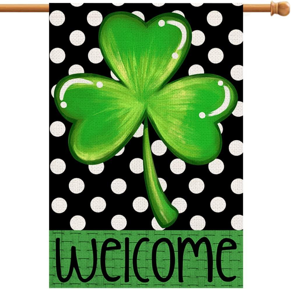 St. Patrick's Day Shamrock Burlap Welcome Flag 28" x 40"