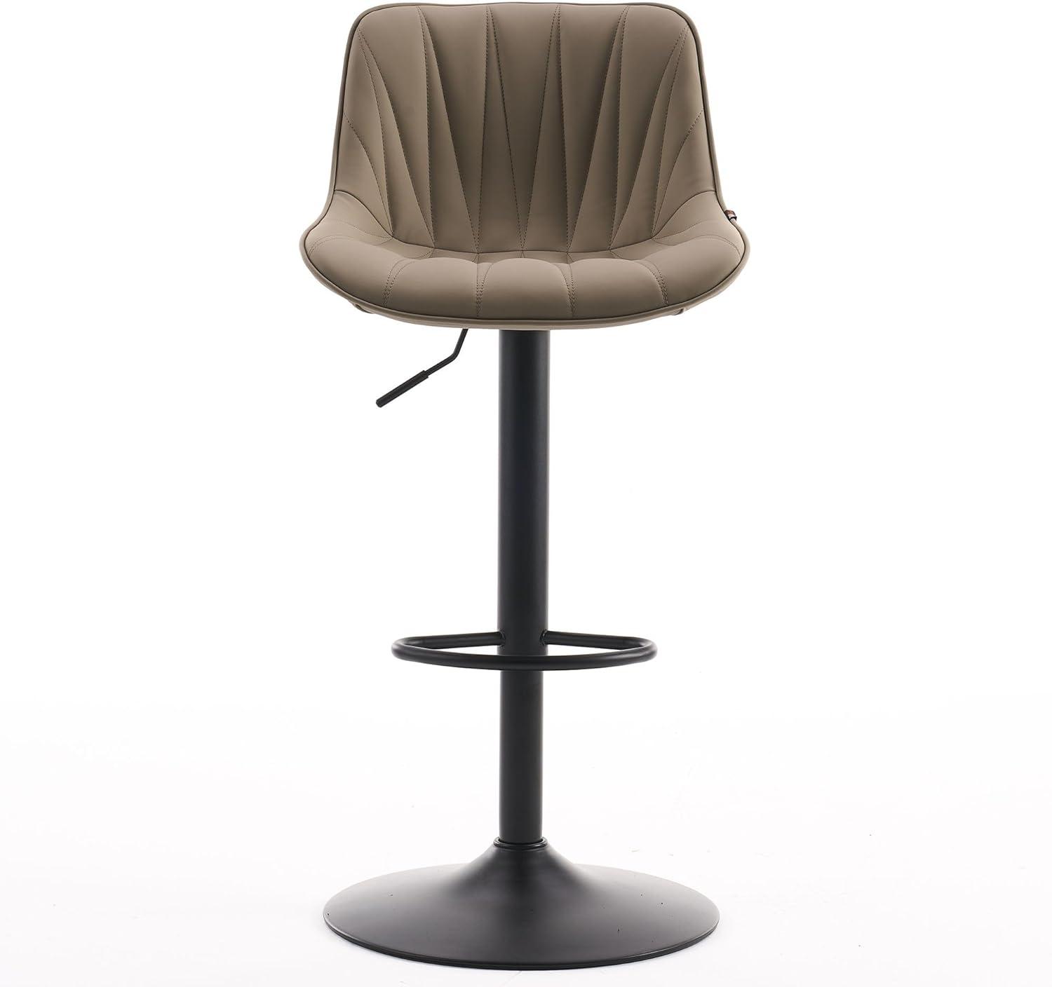 Khaki Adjustable Swivel Faux Leather Bar Stools with Metal Base