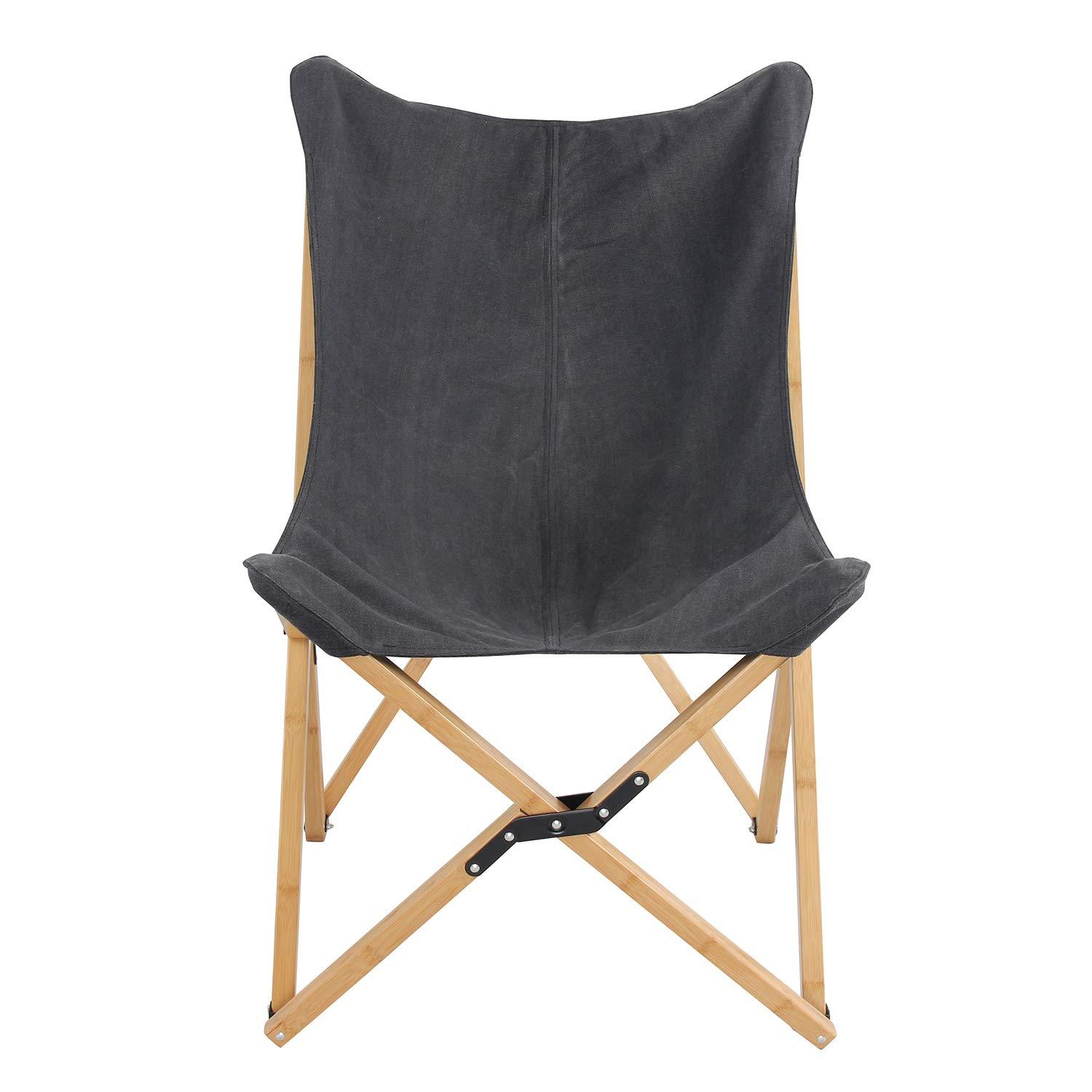 AmeriHome Canvas and Bamboo Butterfly Chair for Adults- Black