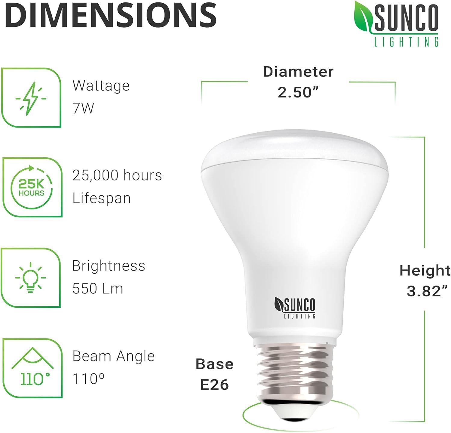 Sunco Lighting 4 Pack BR20 LED Bulb, 7W=50W, Dimmable, 2700K Soft White, 550 LM, E26 Base, Flood Light for 4" Cans - UL & Energy Star