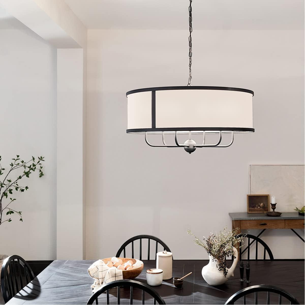 Elegant Textured Black 6-Light Chandelier with Fabric Shade