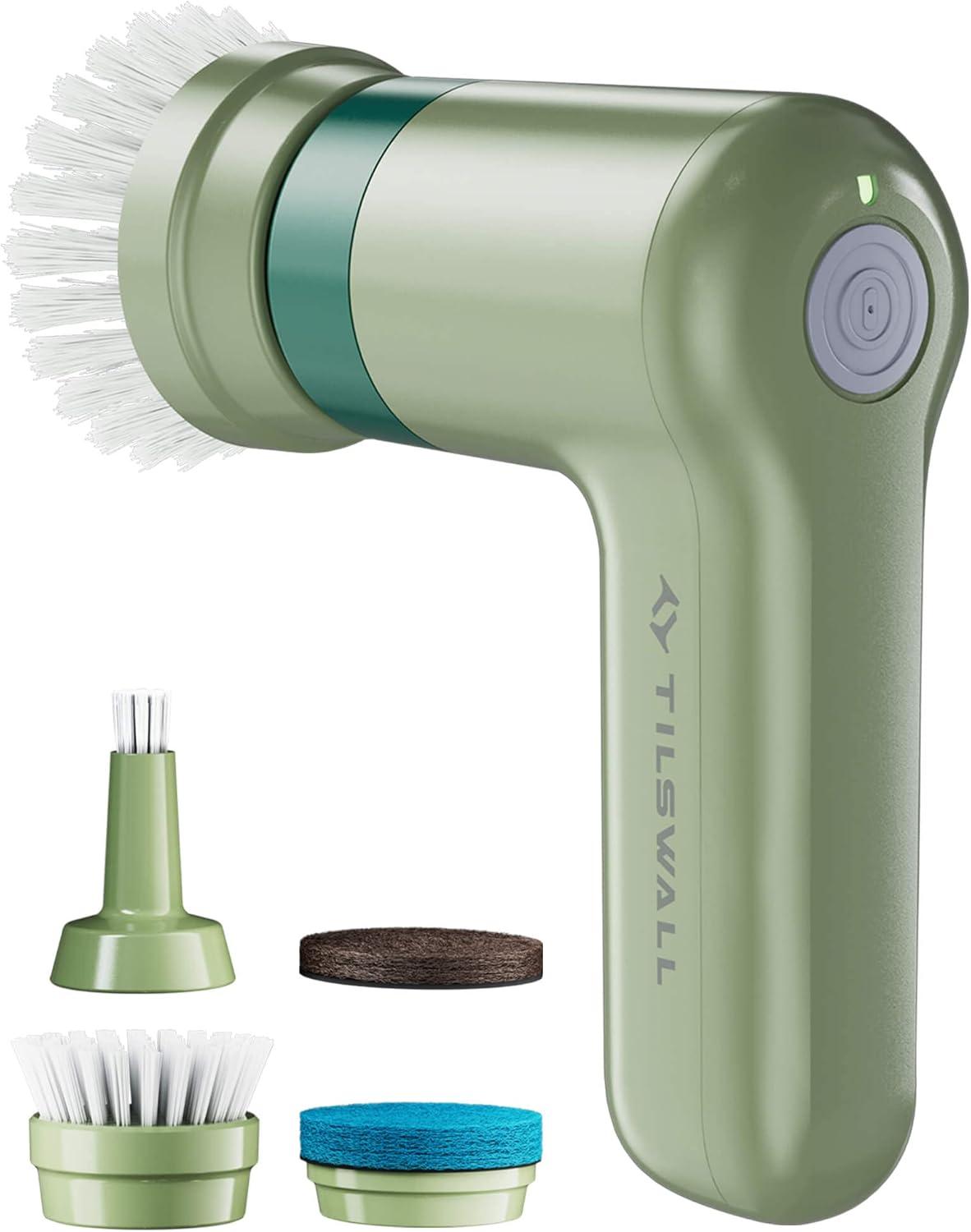Tilswall Cordless Electric Spin Scrubber - IPX7 Waterproof Cleaning Brush with 180Min Runtime & 43" Extendable Handle, Ideal Gift for Home/Bathroom/Car (Includes 4 Brush Heads)
