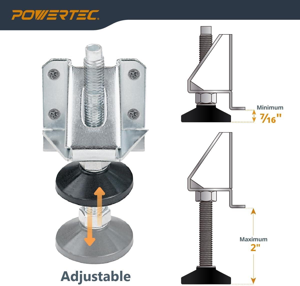 POWERTEC Leveling Feet 4PK, Heavy Duty Adjustable Furniture Leg Levelers with Non-Marring Pads, Screws and Lock Nuts for Work Bench/Cabinets/Tables/Shelves (71136)